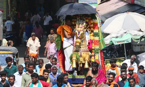 கடவுளையும் விட்டு வைக்காத கோடை வெயில்- குடை பிடித்தபடி நகர்வலம் வந்த சவுந்தரராஜ பெருமாள்