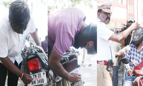 சென்னையில் அதிரடி சோதனை: வாகன நம்பர் பிளேட்டுகளில் ஸ்டிக்கர் ஒட்டியவர்களுக்கு போலீசார் அபராதம்