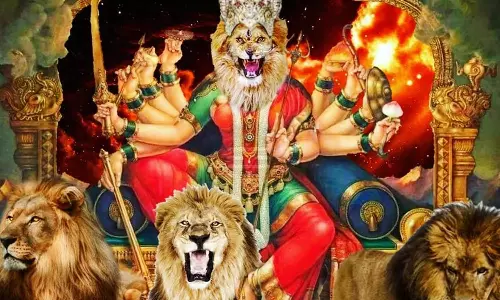 நரசிம்மரின் கோபத்தை தணிக்க பிரத்தியங்கரா தேவியாக அவதாரமெடுத்த காளி