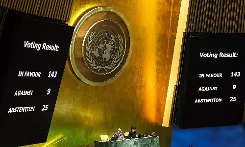 ஐ.நா. பொதுச்சபையில் தீர்மானம் நிறைவேற்றம்: பாலஸ்தீனத்தை முழு உறுப்பினராக்க 143 நாடுகள் ஆதரவு