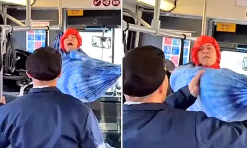 பஸ்சுக்குள் தொட்டில் கட்டி தூங்கிய வாலிபர்- வீடியோ வைரல்