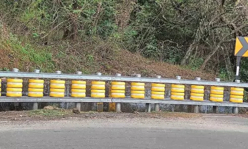 மலைப்பாதையில் 40 கொண்டைஊசி வளைவுகளிலும் பாதுகாப்பு ரப்பர் வளையங்கள்