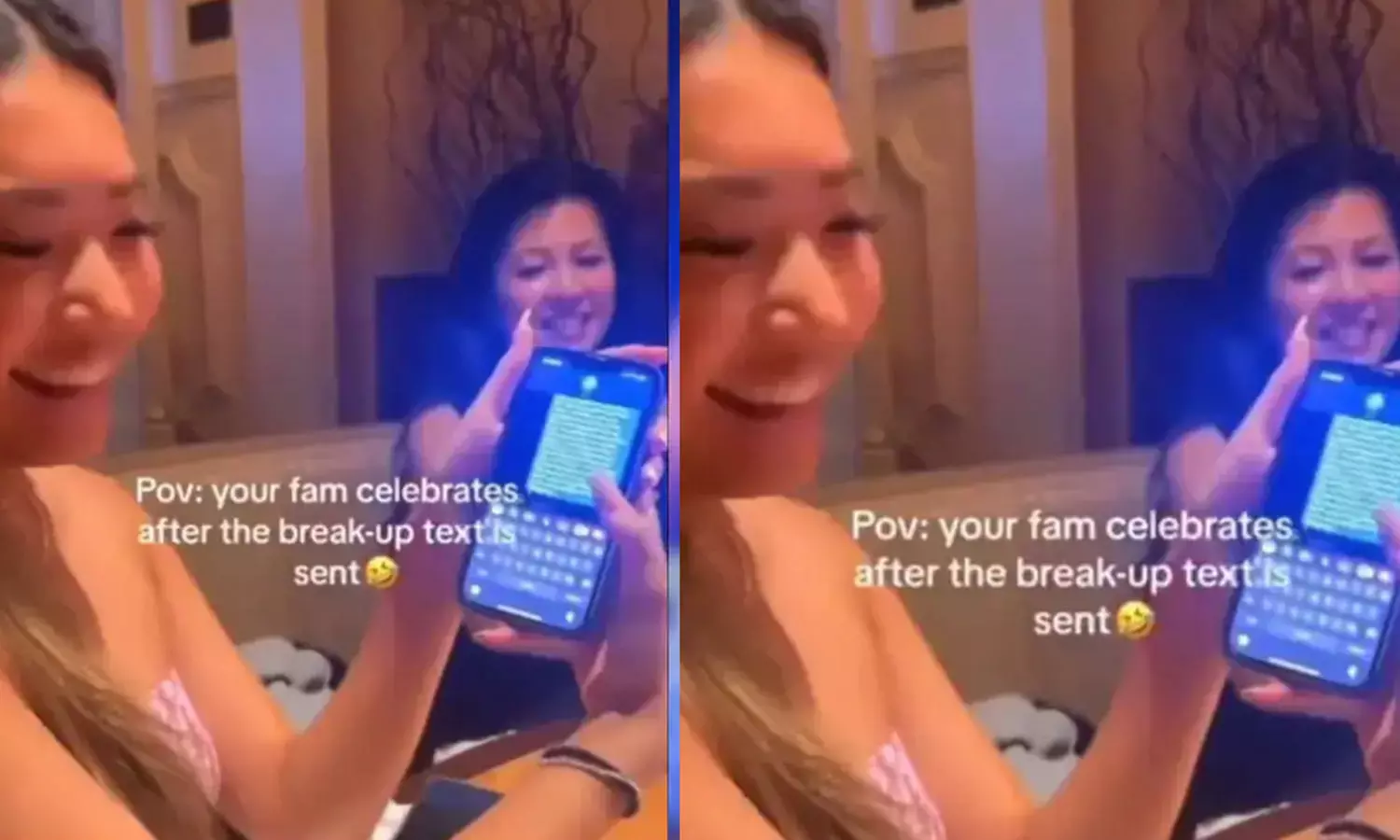 பிரேக்-அப்-ஐ குடும்பத்துடன் கொண்டாடிய இளம்பெண்