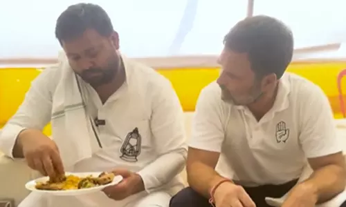 ராகுல் காந்திக்கு மதிய விருந்து கொடுத்த தேஜஸ்வி யாதவ்- சமூக வலைதளங்களில் வீடியோ வைரல்