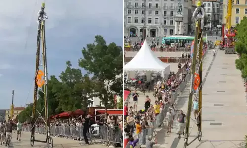 கின்னஸ் சாதனை படைத்த உலகின் மிக உயரமான சைக்கிள்- வீடியோ வைரல்