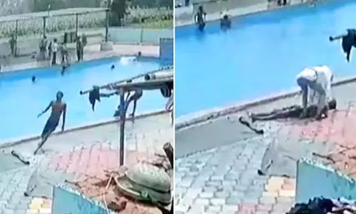 நீச்சல் குளத்தில் இருந்து வெளியே வந்த சிறுவன் மயங்கி விழுந்து பலி... அதிர்ச்சி வீடியோ