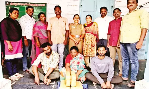 ஆந்திராவில் இருந்து திருப்பூருக்கு 7½ கிலோ கஞ்சா கடத்தி வந்த பெண் உள்பட 3 பேர் கைது