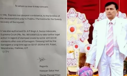 கூட்ட நெரிசலுக்கு சில சமூக விரோதிகள்தான் காரணம்-  சாமியார் போலே பாபா