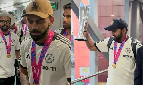 கோப்பையுடன் நாடு திரும்பிய அணி: டெல்லி விமான நிலையத்தில் உற்சாக வரவேற்பு - வீடியோ