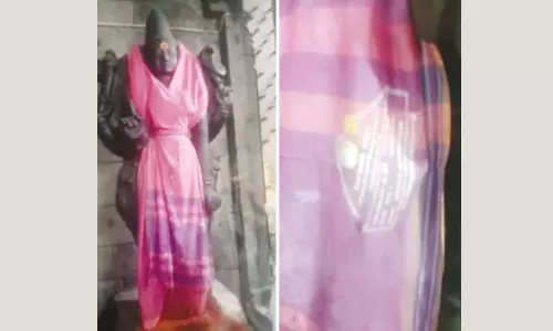 திருவண்ணாமலை கோவிலில் அம்மனுக்கு ரேஷன் சேலை அணிவிப்பு- புகைப்படம் வைரல்