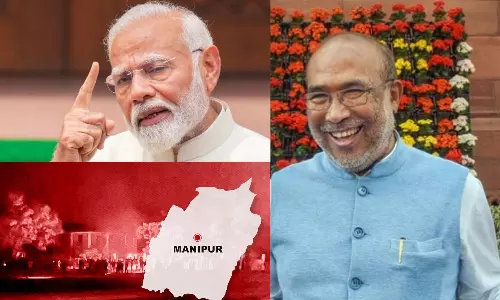 கலவரத்துக்குப் பின் முதல்முறை.. மோடி முன் தோன்றிய மணிப்பூர் முதல்வர்.. தனியாக சந்திக்காதது ஏன்?
