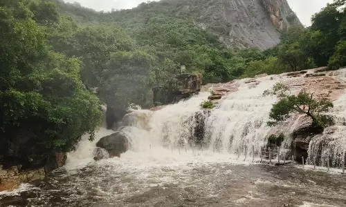 அமராவதி ஆற்றில் வெள்ளப்பெருக்கு: பஞ்சலிங்க அருவியில் குளிக்க தடை நீடிப்பு