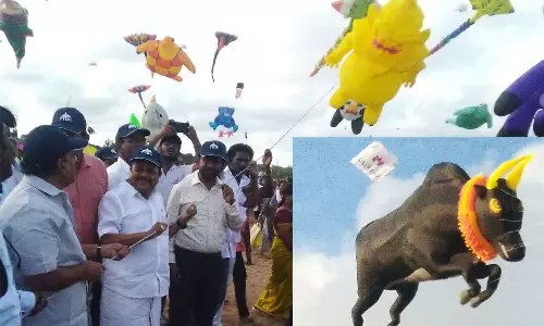 சர்வதேச காத்தாடி திருவிழா அமைச்சர்களை கவர்ந்த ஜல்லிக்கட்டு காளை காத்தாடி