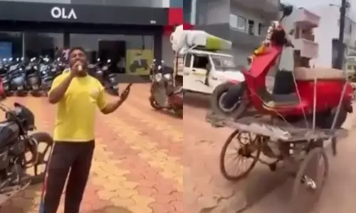 OLA ஷோரூம் முன் மின்சார ஸ்கூட்டருக்கு இறுதிச்சடங்கு செய்த வாடிக்கையாளர்.. மைக்கில் ஒப்பாரி - வீடியோ