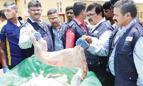 ஜெய்ப்பூரில் இருந்து ஓட்டல்களுக்கு ரெயிலில் வந்த 1½ டன் ஆட்டு இறைச்சி பறிமுதல்