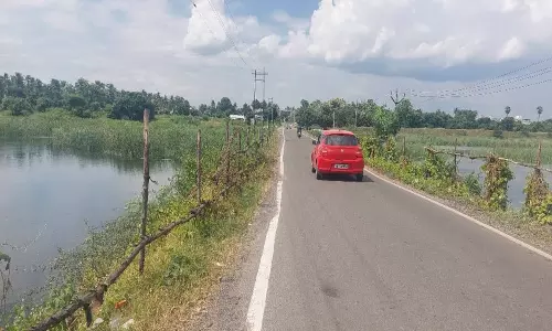 கூவம் ஆற்று தரைப்பாலத்தில் தடுப்பு சுவருக்கு பதிலாக கம்பை கட்டிய அதிகாரிகள்