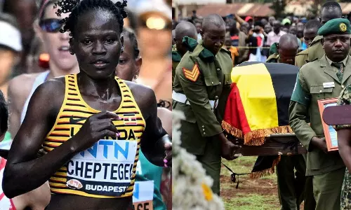 காதலனால் தீவைத்து எரிக்கப்பட்ட ஒலிம்பிக் ஓட்டப் பந்தய வீராங்கனை.. உடல் ராணுவ மரியாதையுடன் அடக்கம்