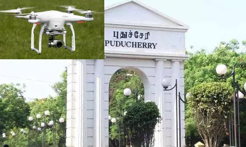 புதுச்சேரியில் போக்குவரத்து நெரிசலை தீர்க்க டிரோன் பறக்கவிட்டு ஆய்வு செய்த போலீசார்