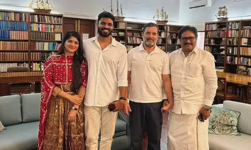 ராகுல் காந்தியை சந்தித்து வாழ்த்துப் பெற்ற மேகா ஆகாஷ், சாய் விஷ்ணு தம்பதி!