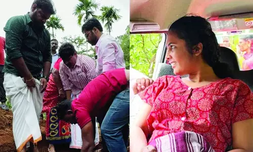 ஸ்ருதிக்கு வீடு கட்டும் பணியை சித்திக் எம்.எல்.ஏ. அடிக்கல் நாட்டி தொடங்கி வைத்ததையும், அதனை ஆம்புலன்சில் இருந்தவாறு ஸ்ருதி பார்த்ததையும் படத்தில் காணலாம்.