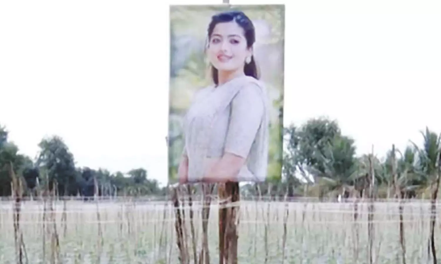 அடடே... இது கொஞ்சம் புதுசா இருக்கே...! தோட்டத்தில் நடிகைகளின் படங்களை கட்டி தொங்க விட்ட விவசாயி