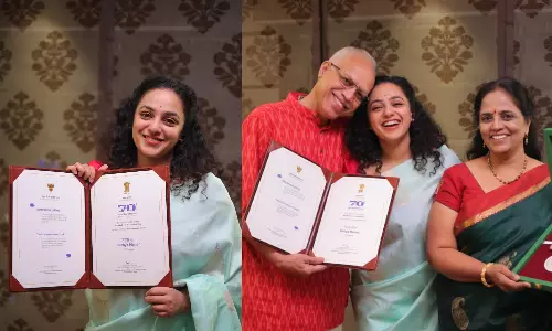 தேசிய விருதை வென்ற மகிழ்ச்சியை குடும்பத்துடன்  பகிர்ந்த நித்யா மேனன்