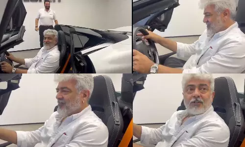 காரில் உட்கார்ந்து குழந்தைப்போல ரசித்த அஜித் - வைரல் வீடியோ