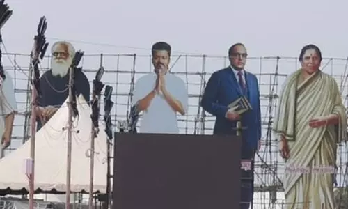 தவெக மாநாட்டு திடலில் சுதந்திர போராட்ட வீராங்கனை வேலுநாச்சியார், அஞ்சலை அம்மாள் கட்அவுட்