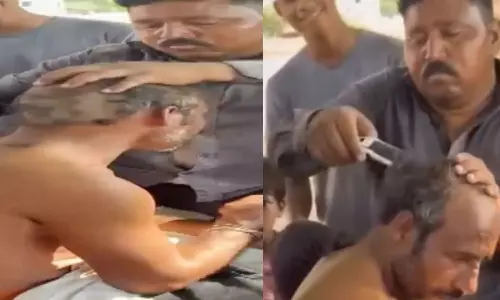 மாட்டு சாணம் அள்ள மாட்டியா.. ஆதிக்க சாதியினரால்  மொட்டையடித்து சித்ரவதை செய்யப்பட்ட நபர்  - வீடியோ