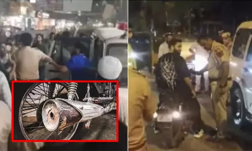 ஓவர் சவுண்ட் எழுப்பிய ராயல் என்பீல்டு பைக்.. தடுத்த போலீசை போட்டு பொளந்த அப்பா, மகன்