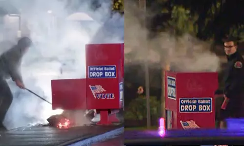 அமெரிக்காவில் வாக்குப் பெட்டிகளுக்கு தீ வைப்பு.. வாக்குகள் எரிந்து நாசம் - தேர்தலில் பரபரப்பு