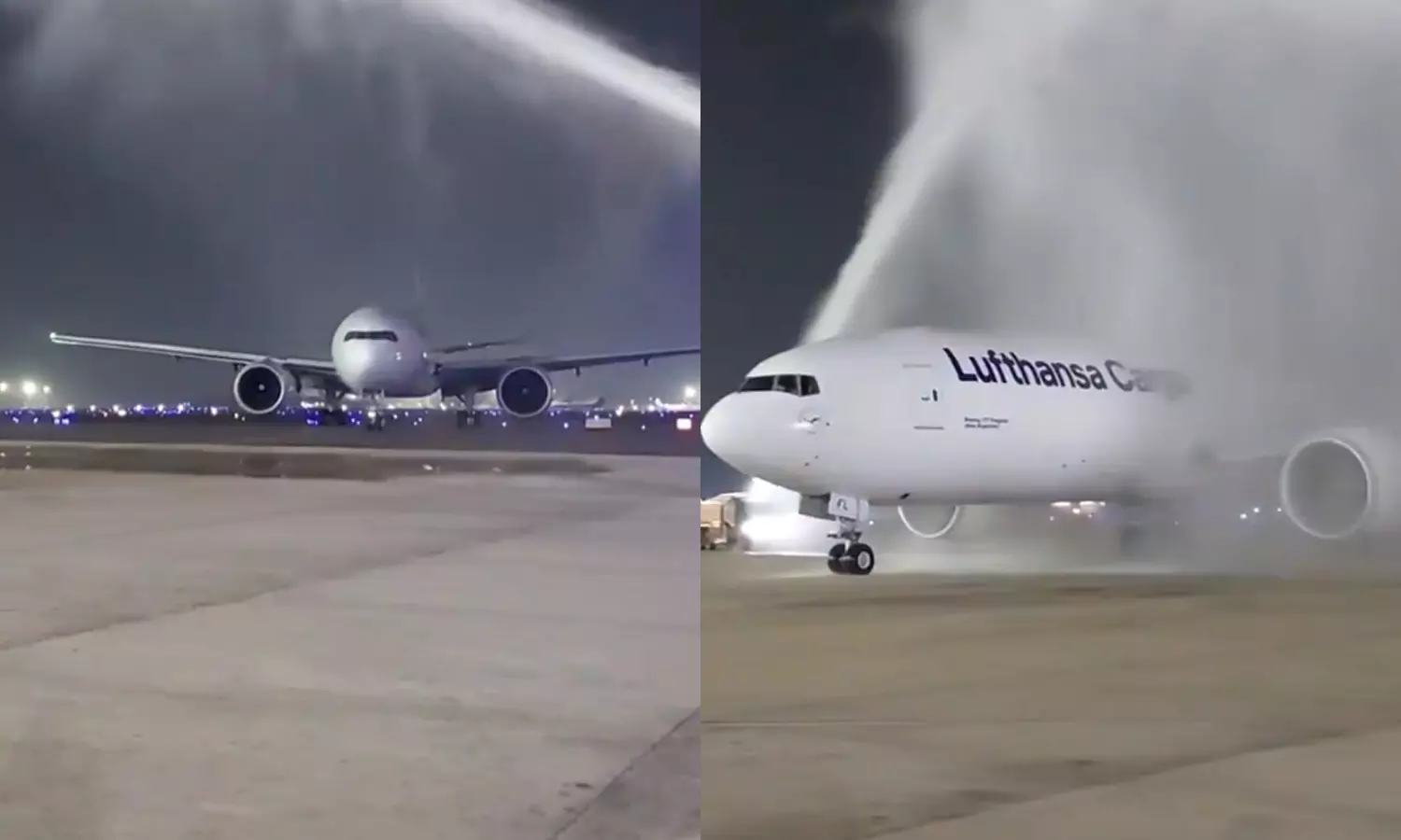 லுஃப்தான்சா சரக்கு விமானத்திற்கு சென்னை விமான நிலையத்தில் பிரமாண்ட வரவேற்பு லுஃப்தான்சா சரக்கு விமானத்திற்கு சென்னை விமான நிலையத்தில் பிரமாண்ட வரவேற்பு