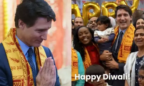 போடு வெடிய.. கோவில்களுக்கு விசிட் - இந்துக்களுடன் தீபாவளி கொண்டாடிய கனடா பிரதமர் ட்ரூடோ - வீடியோ