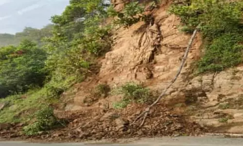 கனமழை காரணமாக திம்பம் மலைப்பாதை அருகே மண் சரிவு- வாகன ஓட்டிகள் அச்சம்