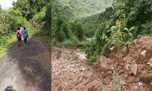 கனமழையால் பாறைகள் உருண்டு பாதை துண்டிப்பு: நடந்தே பள்ளிக்கு செல்லும் மாணவ-மாணவிகள்