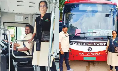 தாய் கண்டக்டராக இருந்த பஸ்சை இயக்கி டிரைவர் பணியை தொடங்கிய வாலிபர்