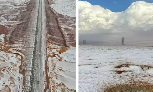 சவுதி அரேபிய பாலைவனத்தில் முதல் முறையாக பனிப்பொழிவு - வீடியோ