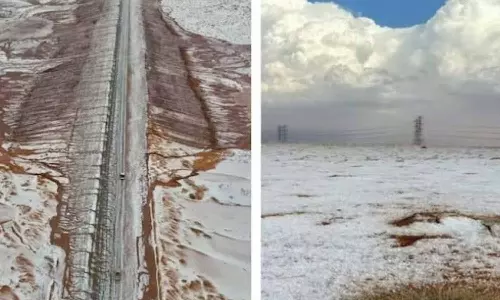 வரலாற்றில் முதல்முறையாக பாலைவனத்தில் பனிப்பொழிவு- வைரலாகும் வீடியோ