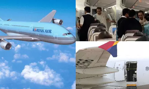 நடுவானில் விமானத்தின் எக்சிட் கதவை திறக்க முயன்ற பயணி.. அலறிய பயணிகள் -  வீடியோ