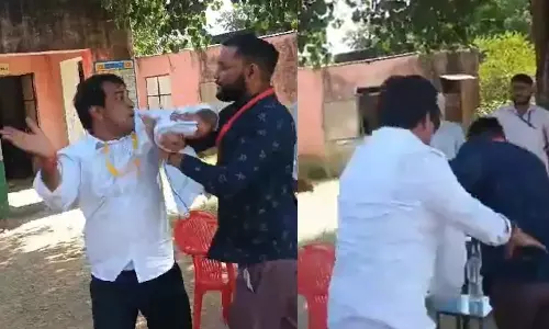 வாக்குச்சாவடியில் தேர்தல் அதிகாரிக்கு பளார்..  சூடான சுயேட்சை வேட்பாளர் -  பரபரப்பு வீடியோ