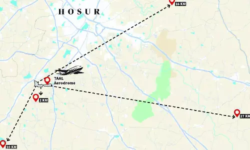 ஓசூர் சர்வதேச விமான நிலையத்திற்கு 5 தளங்களில் 2 இடங்கள் தேர்வு