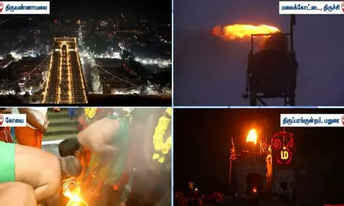 திருச்சி, திருப்பரங்குன்றம் கோவில்களில் மகா தீபம் ஏற்றம்