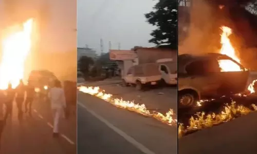 VIDEO: நெடுஞ்சாலையில் கொழுந்து விட்டு எரிந்த தீ.. கெமிக்கல் டேங்கர் கவிழ்ந்ததால் ஏற்பட்ட விபரீதம்