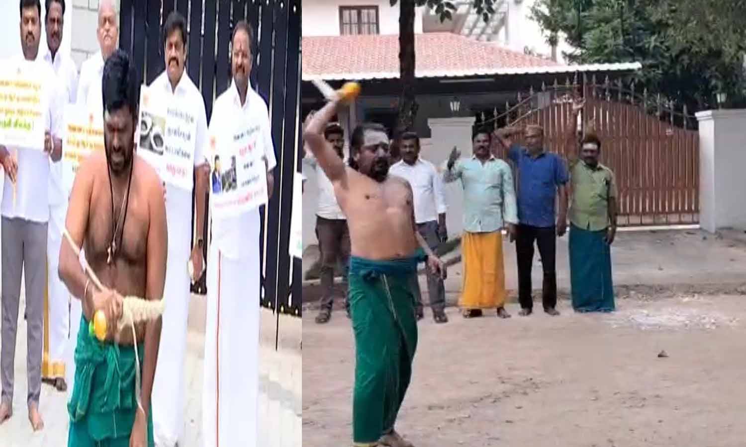 அண்ணாமலையை போல் சாட்டையால் அடித்து கொண்ட பா.ஜ.க நிர்வாகிக்கு பலத்த காயம்- மயங்கி கீழே விழுந்தார்