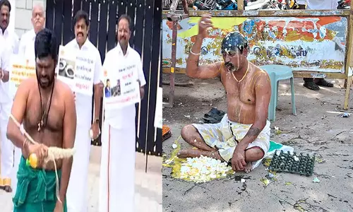 அண்ணாமலையை கண்டித்து முட்டையடி போராட்டத்தில் ஈடுபட்ட தி.மு.க. பிரமுகர்