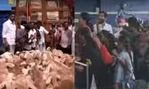 ஆட்டு மந்தைகளுக்கு இடையே அடைக்கப்பட்ட பா.ஜ.க.வினர்- துர்நாற்றம் வீசுவதாக புகார்