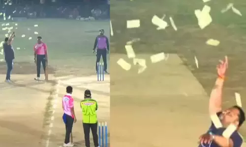 9 பந்தில் 35 ரன்கள் விளாசிய வீரர் மீது ரூ. 500 நோட்டுகளை தூவிய ரசிகர்- வைரல் வீடியோ