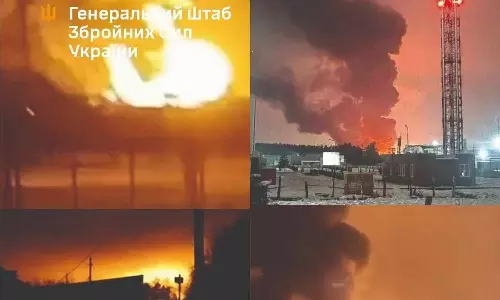 3 ஆண்டுகளாக நீடிக்கும் போர்: ரஷிய ராணுவ தொழிற்சாலை, எண்ணை கிடங்கு மீது உக்ரைன் கடும் தாக்குதல்