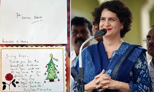 பள்ளி மாணவிக்கு, பிரியங்கா காந்தி கைப்பட எழுதி அனுப்பிய வாழ்த்து கடிதம்