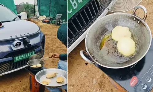 மின்சார காரை பயன்படுத்தி பூரி சுட்ட வாலிபர்- வீடியோ